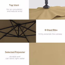 Outsunny 3 m Cantilever Parasol with Cross Base, Crank Handle, 6 Ribs, Brown - Additional view 4