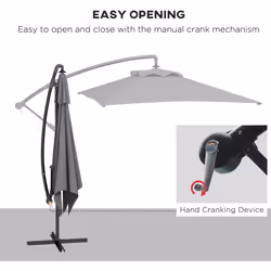 Outsunny 3 m Cantilever Parasol with Cross Base, Crank Handle, 6 Ribs, Grey