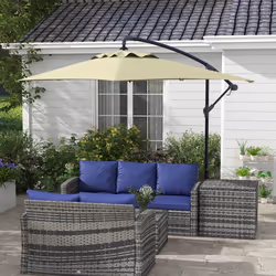 Outsunny 3 m Cantilever Parasol with Cross Base, Crank Handle, 6 Ribs, Beige