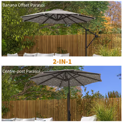 Outsunny 2-in-1 Cantilever Parasol and Market Parasol with 360 Rotation