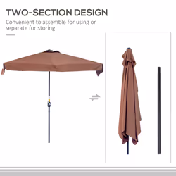 Outsunny 2.3m Half Round Parasol Garden Sun Umbrella Metal w/ Crank Brown
