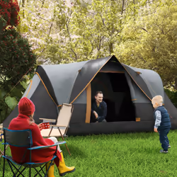Outsunny 5-6 Man Camping Tent with Bag, Fibreglass and Steel Frame, Grey
