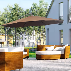 Outsunny 3(m) Garden Banana Parasol Cantilever Umbrella w/Crank& Base, Brown