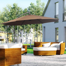 Outsunny 3(m) Garden Banana Parasol Cantilever Umbrella w/Crank& Base, Brown