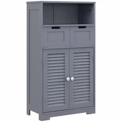 kleankin Free Standing Bathroom Storage Cabinet with Louvred Doors, 2 Drawers, Grey