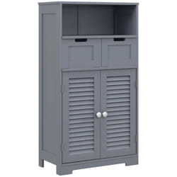 kleankin Free Standing Bathroom Storage Cabinet with Louvred Doors, 2 Drawers, Grey