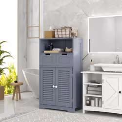 kleankin Free Standing Bathroom Storage Cabinet with Louvred Doors, 2 Drawers, Grey