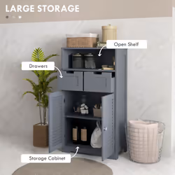 kleankin Free Standing Bathroom Storage Cabinet with Louvred Doors, 2 Drawers, Grey