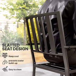 Outsunny 2 PCs Stackable Outdoor Garden Chairs with Metal Slatted Design, Black