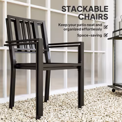 Outsunny 2 PCs Stackable Outdoor Garden Chairs with Metal Slatted Design, Black