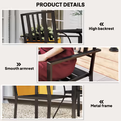 Outsunny 2 PCs Stackable Outdoor Garden Chairs with Metal Slatted Design, Black - Additional view 4
