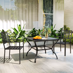 Outsunny 2 PCs Stackable Outdoor Garden Chairs with Metal Slatted Design, Black - Additional view 6