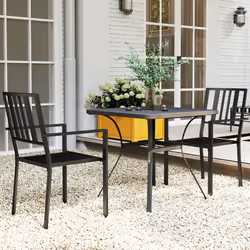 Outsunny 2 PCs Stackable Outdoor Garden Chairs with Metal Slatted Design, Black - Additional view 7