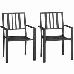 Outsunny 2 PCs Stackable Outdoor Garden Chairs with Metal Slatted Design, Black - Additional view 8