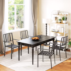 Outsunny 4 PCs Stackable Outdoor Garden Chairs with Metal Slatted Design, Black - Additional view 5