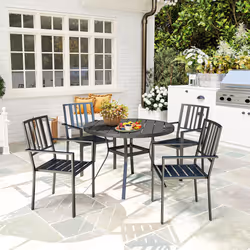 Outsunny 4 PCs Stackable Outdoor Garden Chairs with Metal Slatted Design, Black - Additional view 7