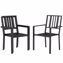 Outsunny 4 PCs Stackable Outdoor Garden Chairs with Metal Slatted Design, Black - Additional view 8