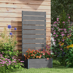Outsunny Raised Garden Bed with Trellis and Drainage Hole, Planter Box Grey