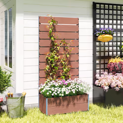 Outsunny Raised Garden Bed with Trellis and Drainage Hole, Planter Box Brown - Additional view 8
