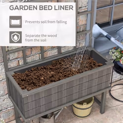 Outsunny Wood Raised Planter w/ Trellis Drain Holes Elevated Garden Bed Grey - Additional view 4