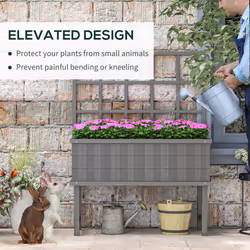 Outsunny Wood Raised Planter w/ Trellis Drain Holes Elevated Garden Bed Grey - Additional view 5