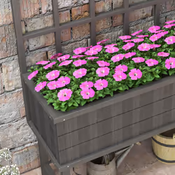 Outsunny Wood Raised Planter w/ Trellis Drain Holes Elevated Garden Bed Grey - Additional view 6