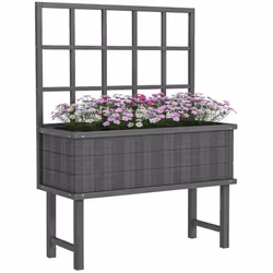 Outsunny Wood Raised Planter w/ Trellis Drain Holes Elevated Garden Bed Grey - Additional view 8
