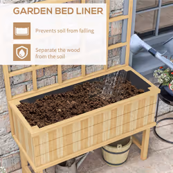Outsunny Wood Raised Planter w/ Trellis Drain Holes Elevated Garden Bed Natural - Additional view 4