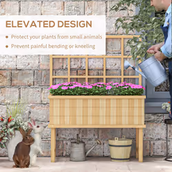 Outsunny Wood Raised Planter w/ Trellis Drain Holes Elevated Garden Bed Natural - Additional view 5
