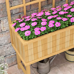 Outsunny Wood Raised Planter w/ Trellis Drain Holes Elevated Garden Bed Natural - Additional view 6