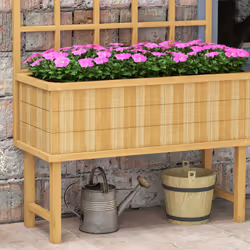 Outsunny Wood Raised Planter w/ Trellis Drain Holes Elevated Garden Bed Natural - Additional view 7