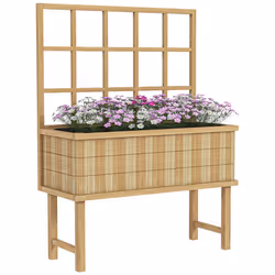 Outsunny Wood Raised Planter w/ Trellis Drain Holes Elevated Garden Bed Natural - Additional view 8
