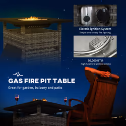 Outsunny 50,000 BTU Rattan Fire Pits for Garden, Fire Pit Table, Grey