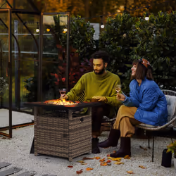 Outsunny 50,000 BTU Rattan Fire Pits for Garden, Fire Pit Table, Brown