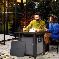 Outsunny Gas Fire Pit Table with 50,000 BTU Burner, Cover, Glass Beads, Grey