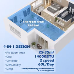 HOMCOM 14000 BTU Mobile Air Conditioner with WiFi Smart App, 35mÂ² 823-049V70BK