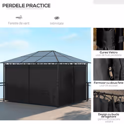 Outsunny 3 x 4m Hardtop Gazebo for Garden Party w/ Polycarbonate Curtains