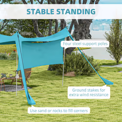 Outsunny Beach Tent Shelter with A Detachable Sidewall, 3 x 3(m), Sky Blue
