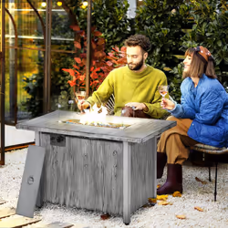 Outsunny Gas Fire Pit Table with 50,000 BTU Burner, Cover, Glass Screen, Grey