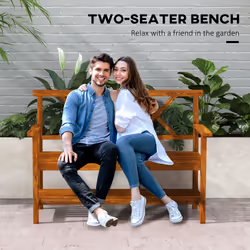 Outsunny 2-Seater Garden Bench Wooden Outdoor Bench w/ Storage Shelf Carbonized