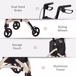 HOMCOM Lightweight Aluminium 3-Wheel Rollator with Adjustable Handle Storage Bag