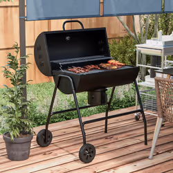 Outsunny Barrel Charcoal Barbecue BBQ Grill Trolley W/ Ash Catcher Thermometer