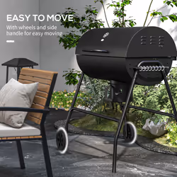 Outsunny Barrel Charcoal Barbecue BBQ Grill Trolley W/ Ash Catcher Thermometer - Additional view 4