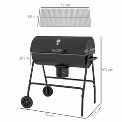 Outsunny Barrel Charcoal Barbecue BBQ Grill Trolley W/ Ash Catcher Thermometer - Additional view 7
