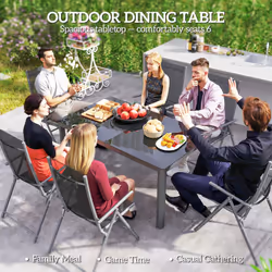 Outsunny Outdoor Dining Table for 6 with Glass Top, Aluminium Frame, Grey