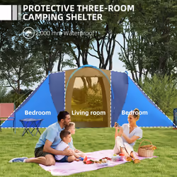 Outsunny 4-6 Man Camping Tent with 2 Bedroom and Living Area, Grey and Blue