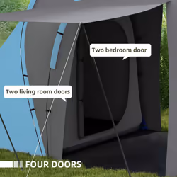 Outsunny 4-6 Man Camping Tent with 2 Bedroom and Living Area, Grey and Blue