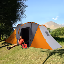 Outsunny 4-6 Man Camping Tent with 2 Bedroom and Living Area, Grey and Orange