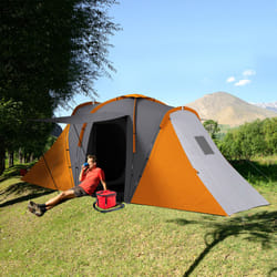 Outsunny 4-6 Man Camping Tent with 2 Bedroom and Living Area, Grey and Orange