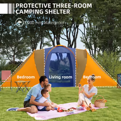 Outsunny 4-6 Man Camping Tent with 2 Bedroom and Living Area, Grey and Orange